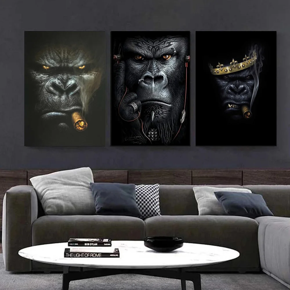 

Funny Gorilla Smoking Cigar Canvas Painting Wall Art Abstract Animal Posters Prints For Living Room Modern Home Decor Cuadros