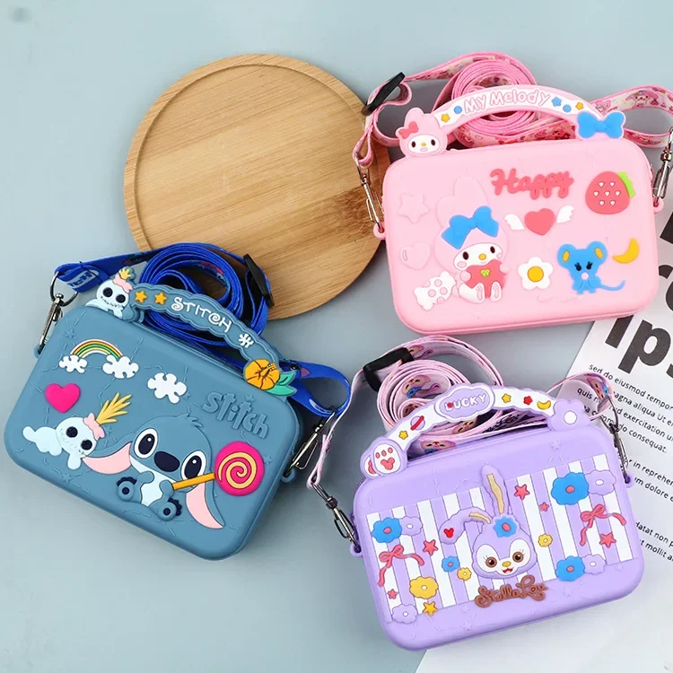 Disney-Sac à main Stitch Cartoon pour enfants, bandoulière mignonne, mini sac à main coloré bonbon, sac à clés bracelet, cadeau d'anniversaire mignon