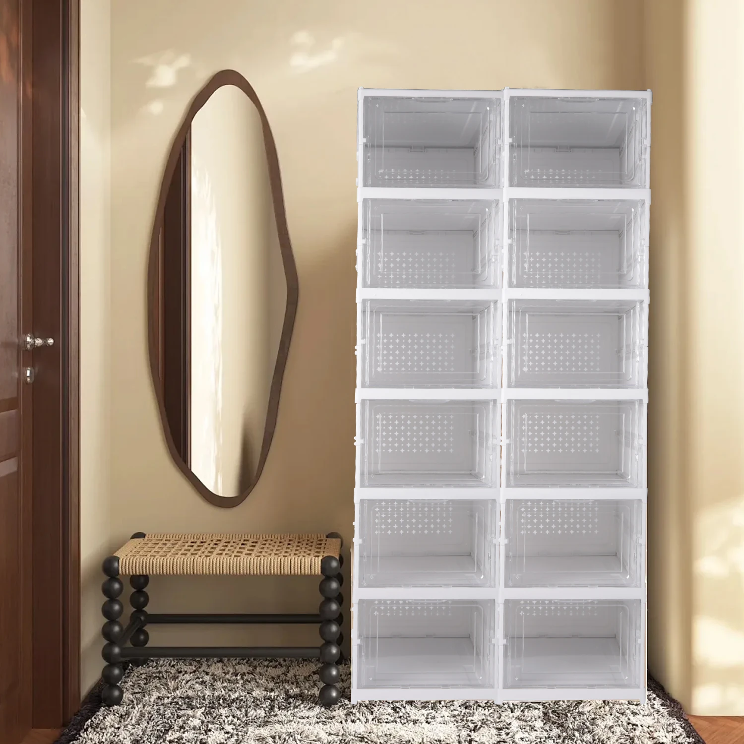 Mobiletto porta scarpe pieghevole a 6 livelli, con ante in acrilico trasparente, impilabile, antipolvere, scatola organizer per scarpe da ginnastica, scaffale porta scarpe in plastica PP resistente,