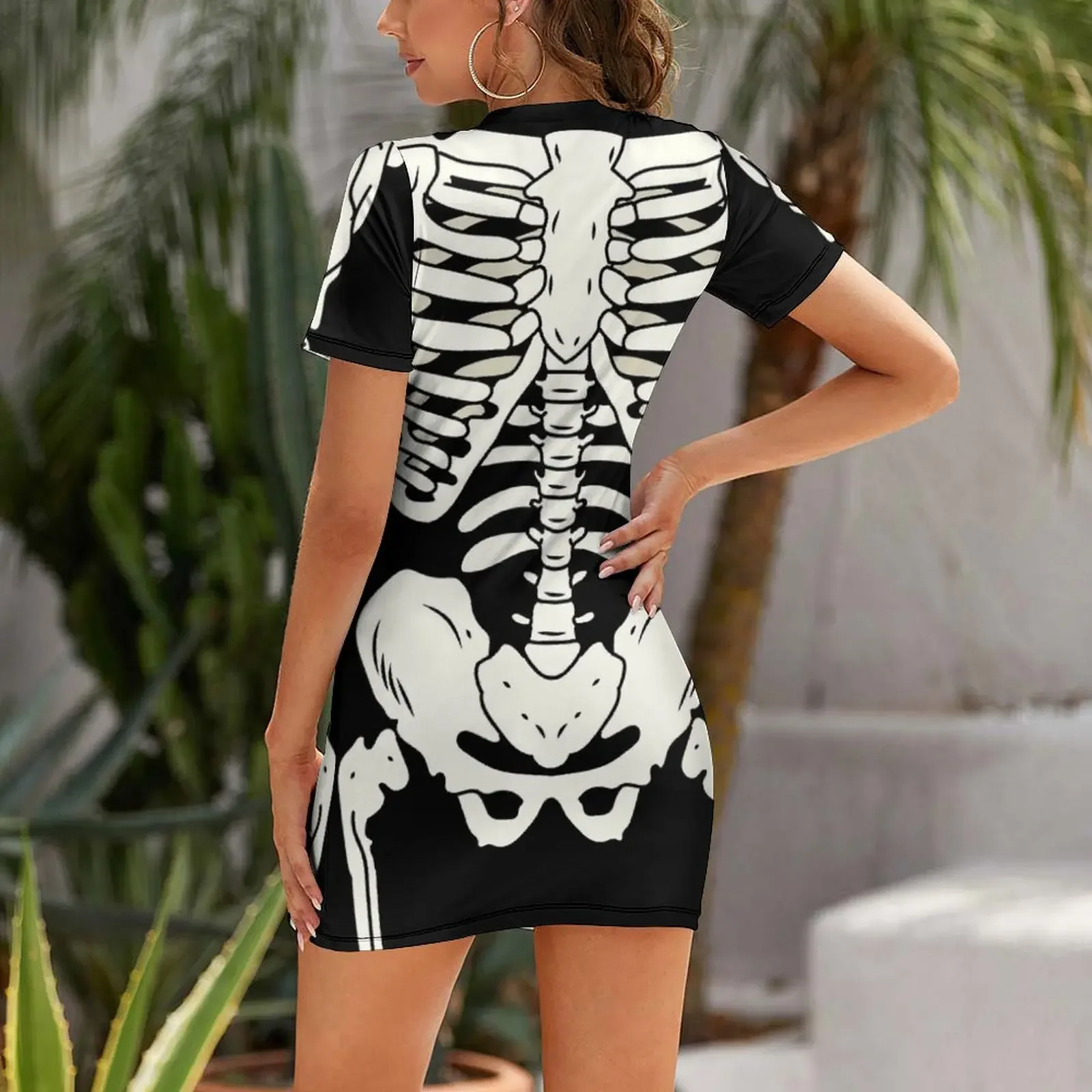 เดรสแขนสั้นลายกระดูกสำหรับงานพรอม ชุดเดรสฤดูร้อนสำหรับผู้หญิง ปี 2025 เสื้อผ้าฤดูร้อนสำหรับผู้หญิง ชุดเดรสฤดูร้อนปี 2025