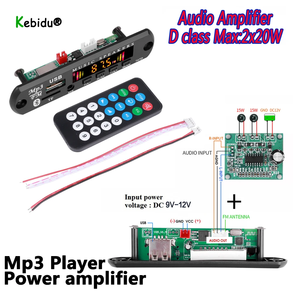 Alat Mobil Amplifier Pemutar MP3 Nirkabel Kebidu 7V 12V Bluetooth WMA Papan Dekoder Audio USB TF Modul Radio FM dengan Remote Control