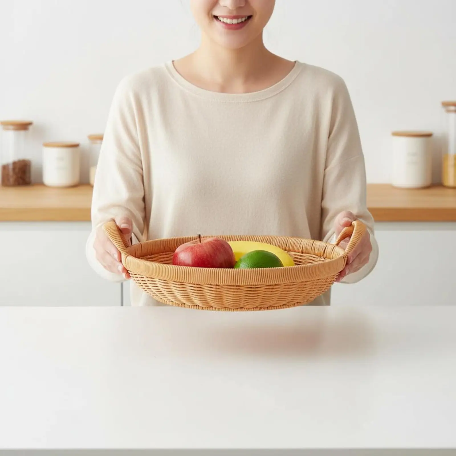 

Double-Handle Fruit Basket Handmade Handwoven Fruit Basket Household Storage Multipurpose Home Accessory Natural Look