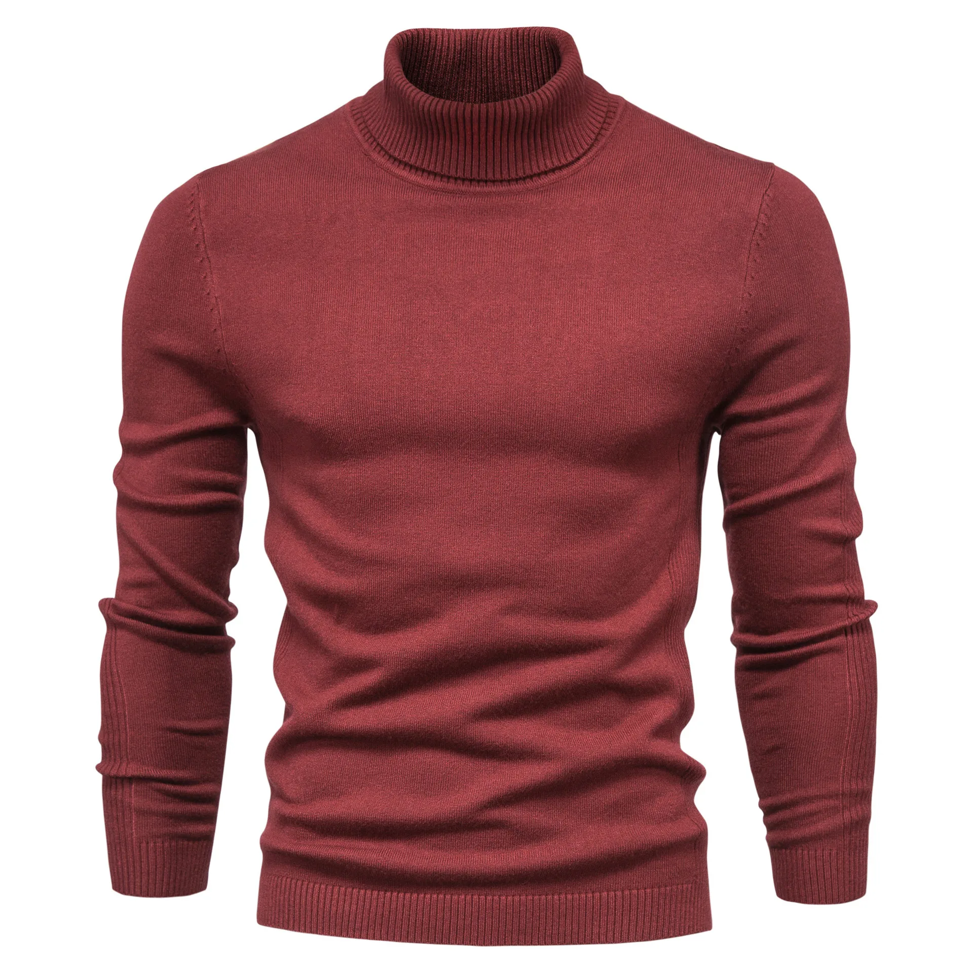 Autumn Winter Solid Color Men Warm Casual  Knitted Sweater Slim Fit Mens Jumper Clothing 2023 Men's Turtleneck Sweater MY704