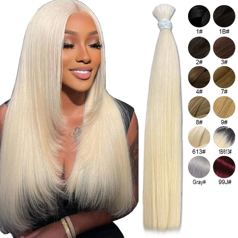 Straight Human Hair Bulk for Braiding Weft 100% Unproccessed Brazilian Extension Shining Hair Silky 22 Inch 613 Honey Blonde