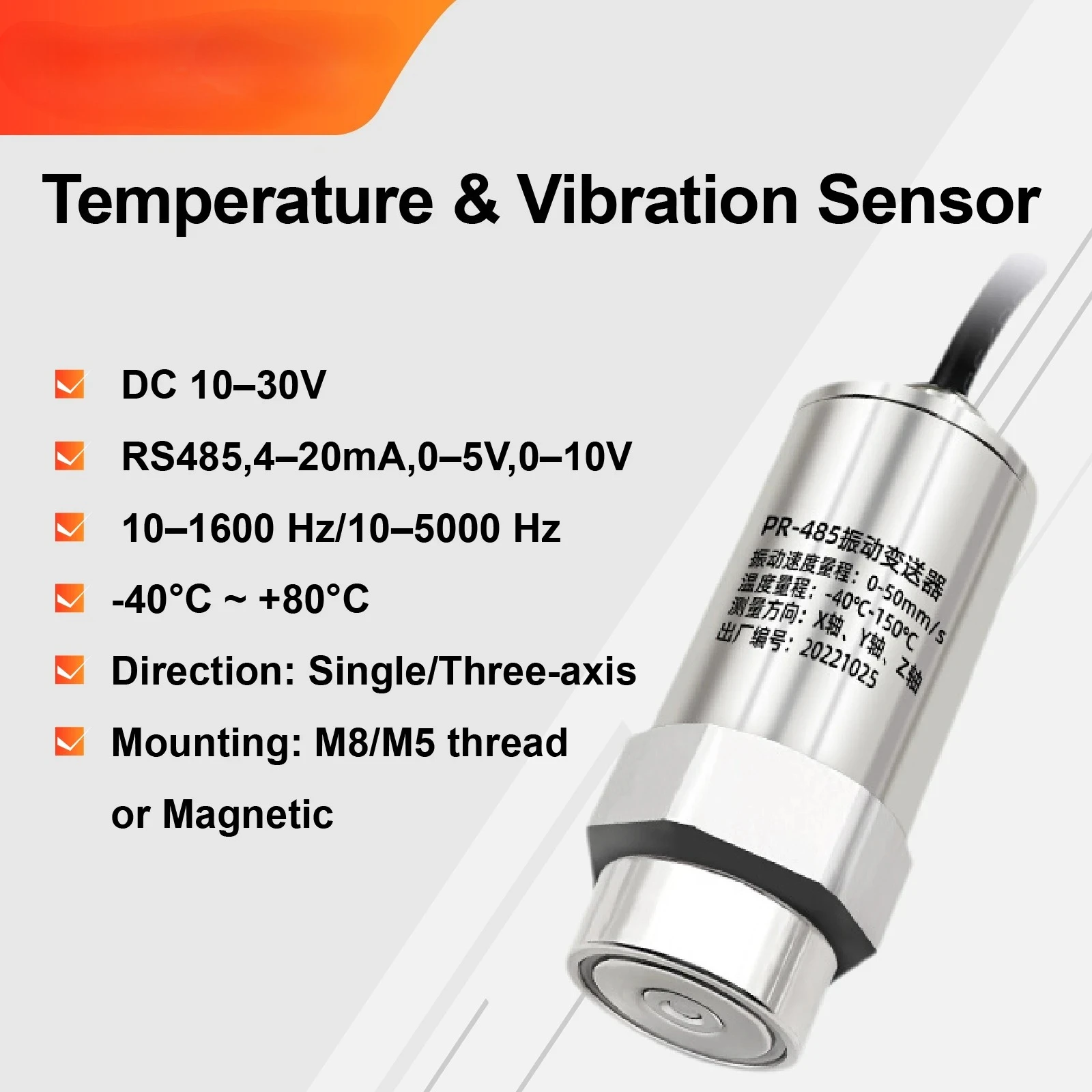 Single/Three Axis Temperature Vibration Transmitter Wireless Sensor Thread Magnetic Mount RS485 Analog Output Alarm Detecto