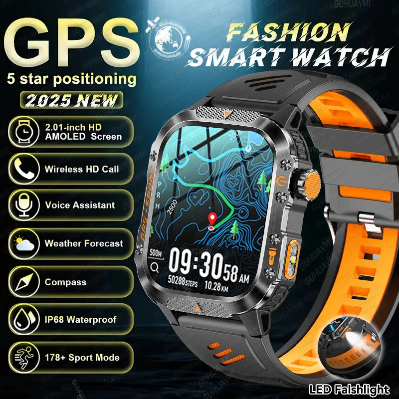 

2025 GPS Положение 3ATM Водонепроницаемые Bluetooth-вызовы Смарт-часы Мужчины 100 + Спортивный режим Компас 540 мАч Батарея AMOLED HD 2,01-дюймовые браслеты
