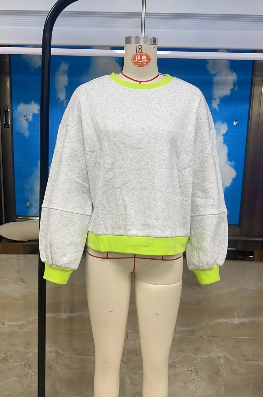 GuliriFei femmes à la mode contraste couleur garniture sweat ample décontracté à manches longues col rond hauts pullover pour l'hiver automne