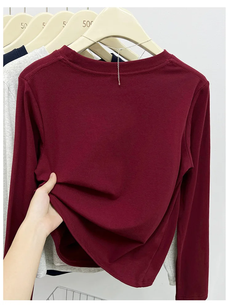 Neues Langarm-Vielseitigkeits-T-Shirt für Damen, Frühling Herbst 2026, O-Ausschnitt, Einfarbig, Basis-Layer-Oberteil, Damenkleidung, Y2k T-Shirt – Detail 26