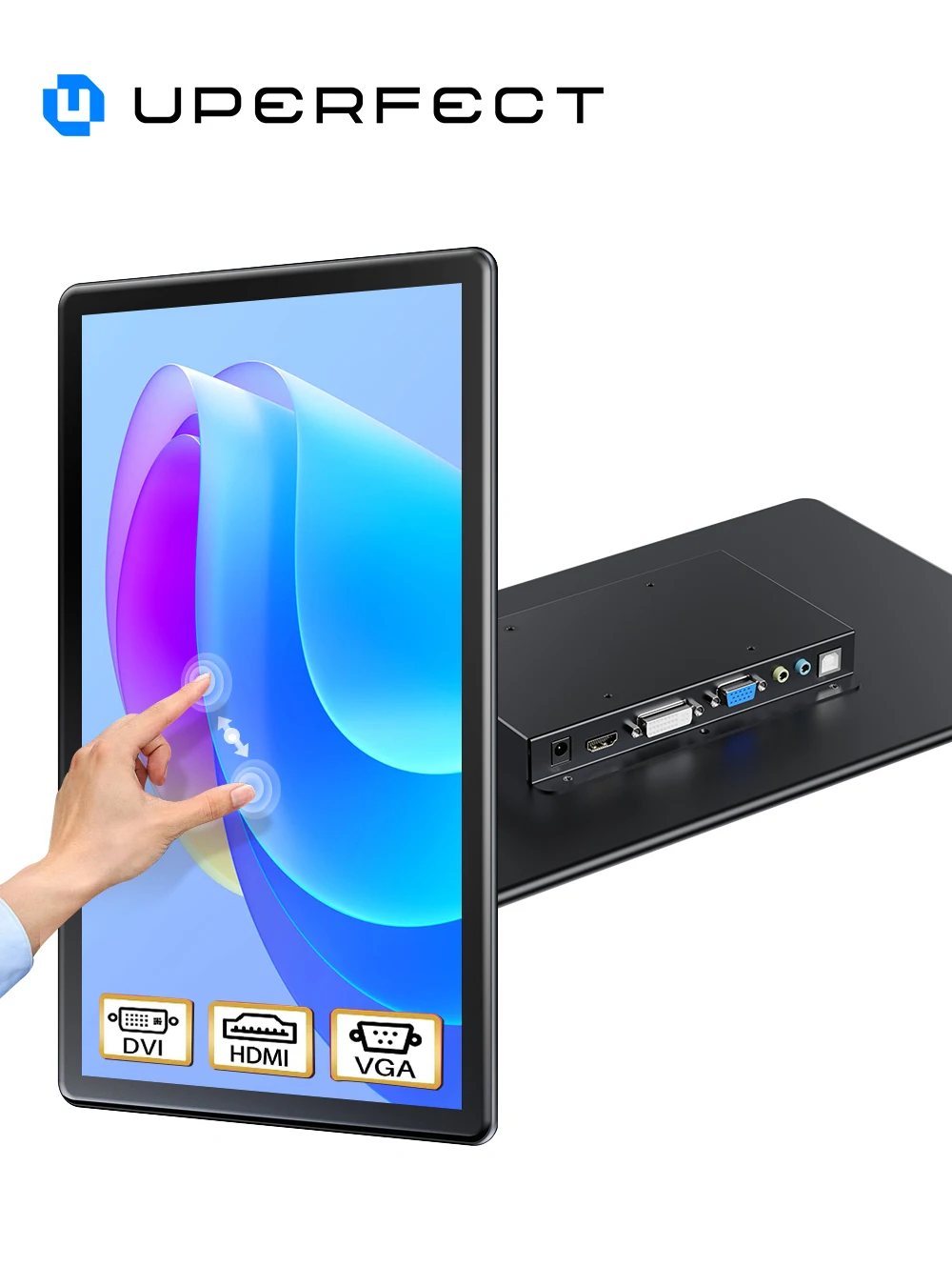 UPERFECT Touchscreen Portable Monitor 15.6'' HDR 1080P IPS Raspberry Pi VESA HDMI VGA DVI Industrial Input 2000:1 Contrast Ratio