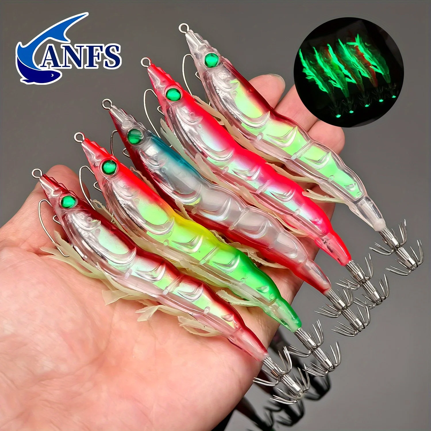 ANFS 1pc/5pcs Glowing Squid Fixtures - Artificial Shrimp, Squid Bait, Fish Bait image 2