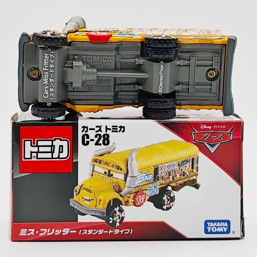 Takara Tomy Cars C-28 Miss Fritter Crazy School Bus Diecast Alloy Car Cartoon Vehicle Model Hobby Collectible Gift Toy