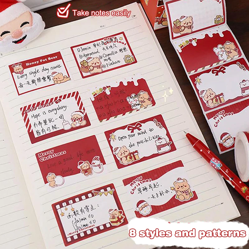 128Sheets Cute Christmas Self Adhesive Memorandum Sticky Notes Bookmark Pull Type Sticker Paper Student Office School Supply