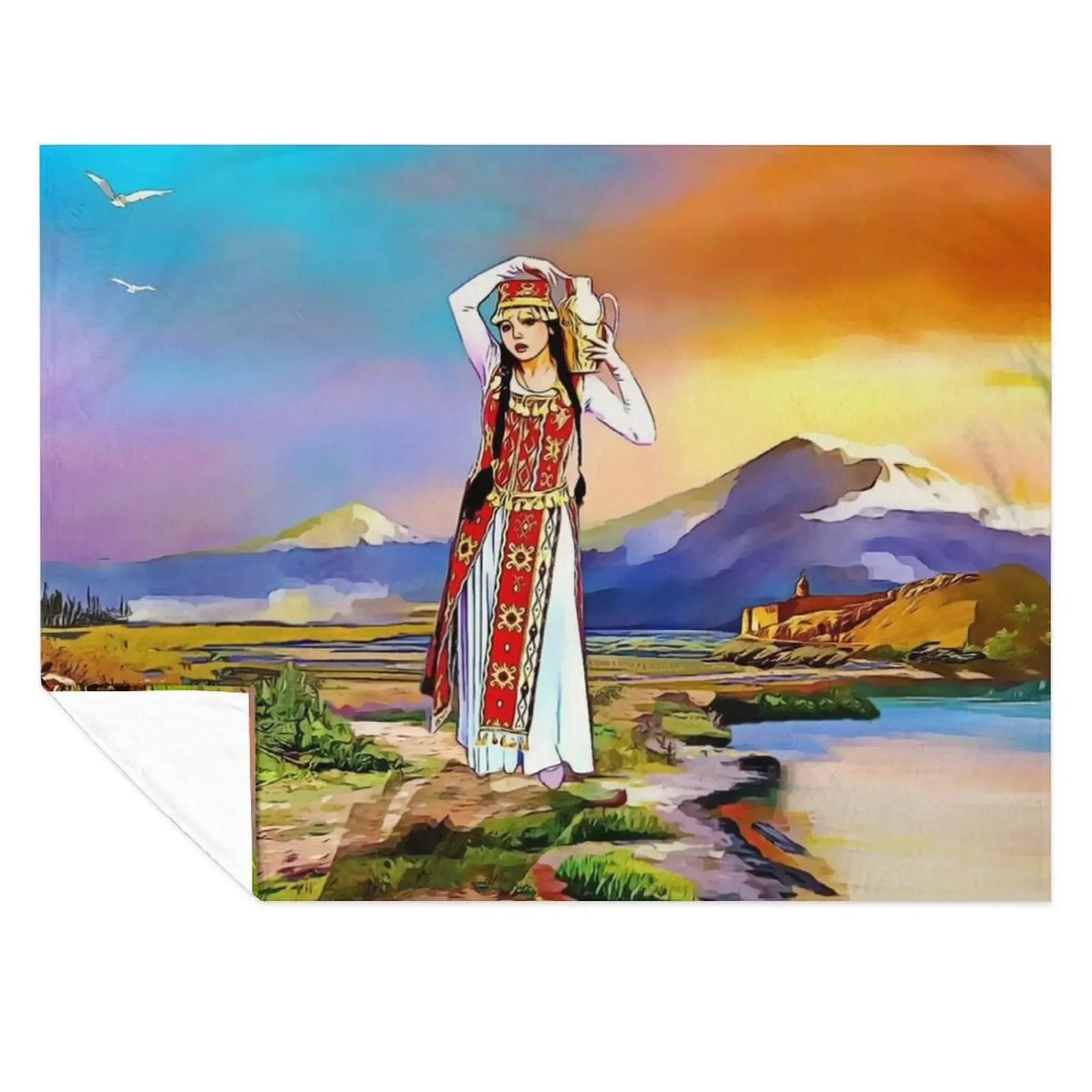 

The Masis Ararat Lady Armenia Throw Blanket anime manga Large Thin Blankets