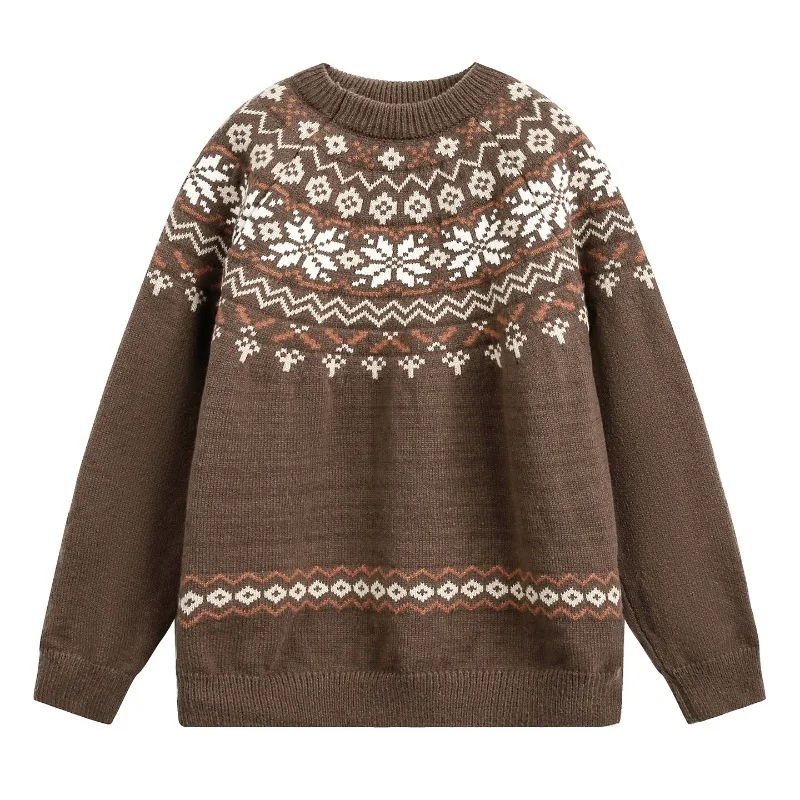 Fair Island Ethnic Style Crew Neck Sweater Autumn and Winter American Retro Texture Versatile Pullover Knitted Sweater Jacket
