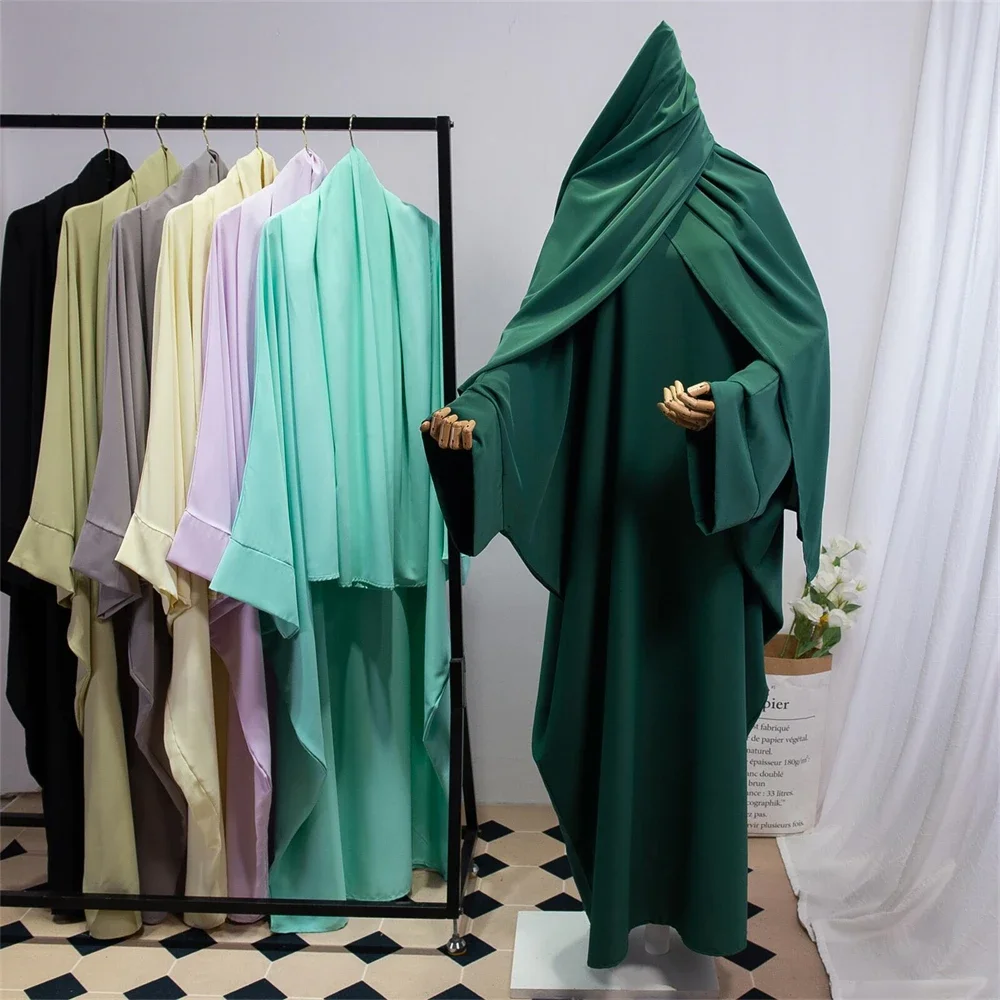 Mulheres muçulmanas hijab vestido roupas de oração batwing abaya combinando cabeça capa cachecol islam dubai turquia maxi robe hijab vestido ramadan