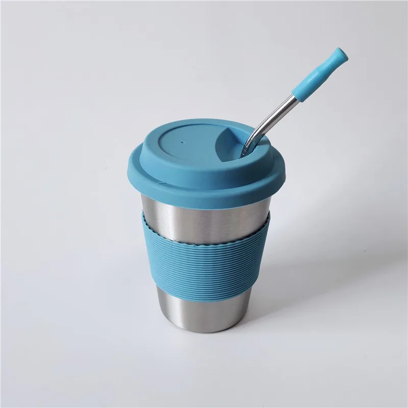 Cross-border wholesale 304 stainless steel car silicone cup single-layer beer cup pint cup coffee cup with cup cover Flask set