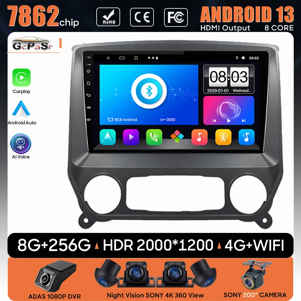 Car Radio Android 13 Carplay For Chevrolet Silverado 3 GMTK2 2014 - 2018 GPS Navigation Video Head Stereo Screen No 2din 5G Wifi