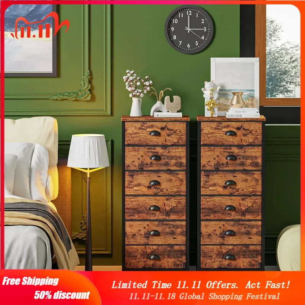 

Tall Dresser with 6 Drawers,Vertical End Table and Nightstand for Bedroom,Industrial Dorm Bedside Furniture