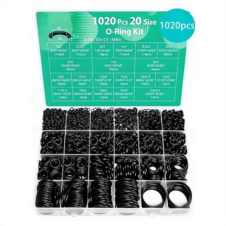  Multi-Size Nitrile O-Ring Assortment Kit, 1020pcs Oil-Resistant Sealing Rings for Auto & Plumbing 