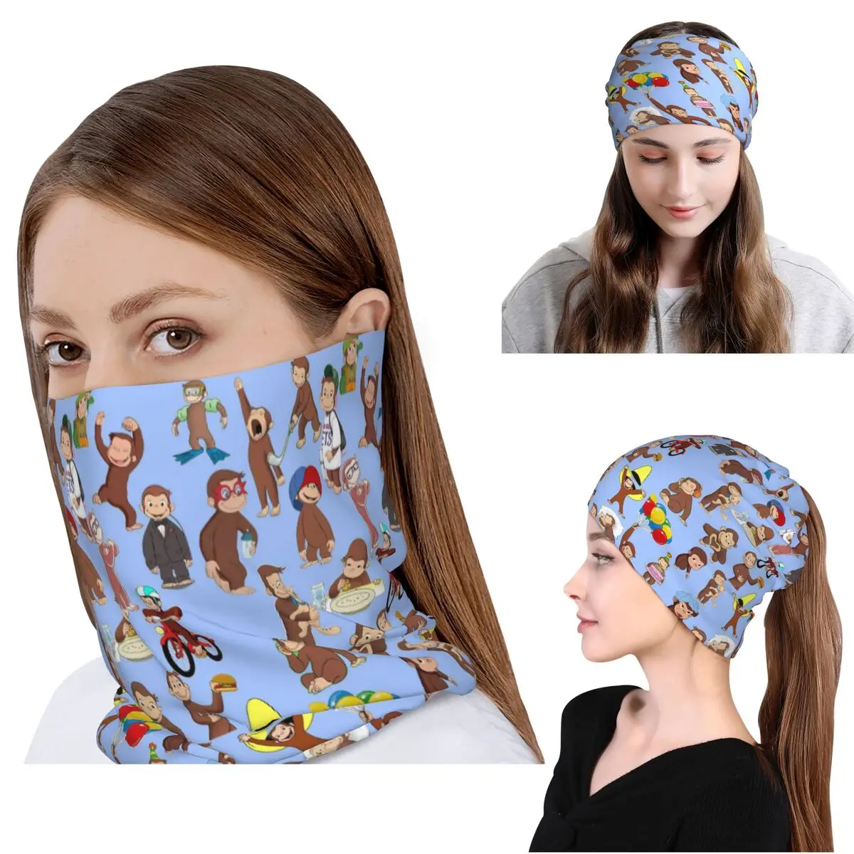 

Anime Curious George Monkey Bandana Neck Cover Wrap Scarf Multi-use Headband Beanies Hat for Men Women Adult Windproof