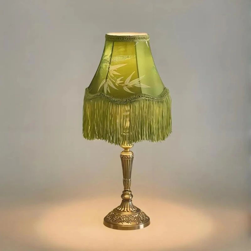 

Rechargeable Cordless Bronze Vintage Style Desk Lamp Jacquard Fabric Lampshade Hotel Wedding Decorations Warmer E14