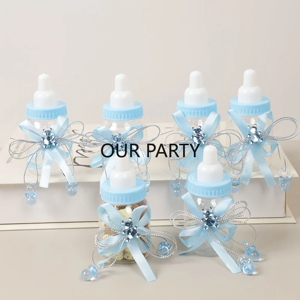 6/12Pcs Plastic Feeding Bottle Bear Candy Box with Bow Baby Shower Gift Packing Box for Kids Birthday Gender Reveal Party Decor view 5