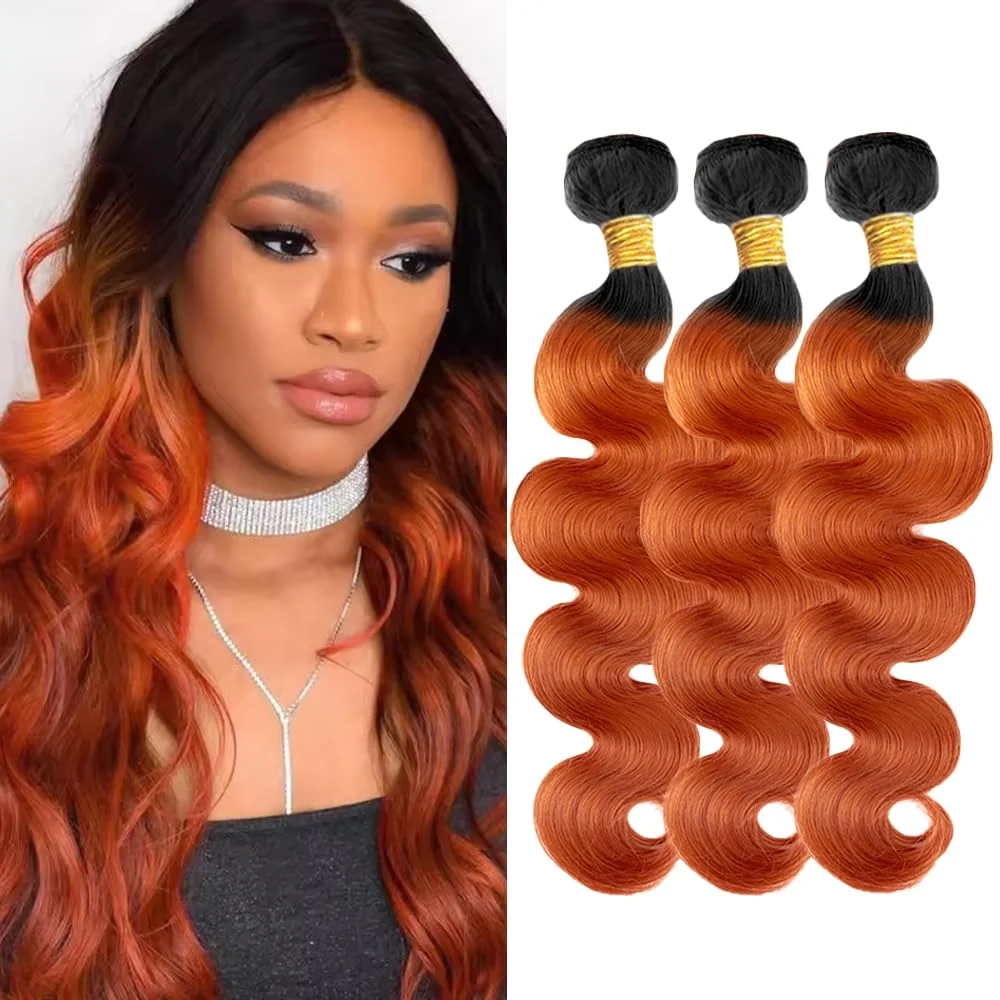Ginger Orange Ombre 100% Human Hair Bundles T1B/350 Color Brazilian Body Wave 1/3/4 Bundles Weave Remy Virgin Hair Extension