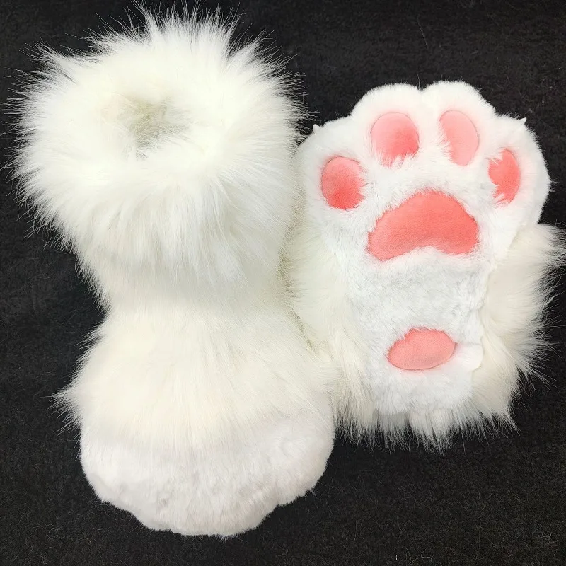 

New 1 Pair Furry Animal Paw Shoes Plush Cosplay Costume Cat Paw Shoes Fursuit Foot Socks Nail Tiger Claws for Halloween Party