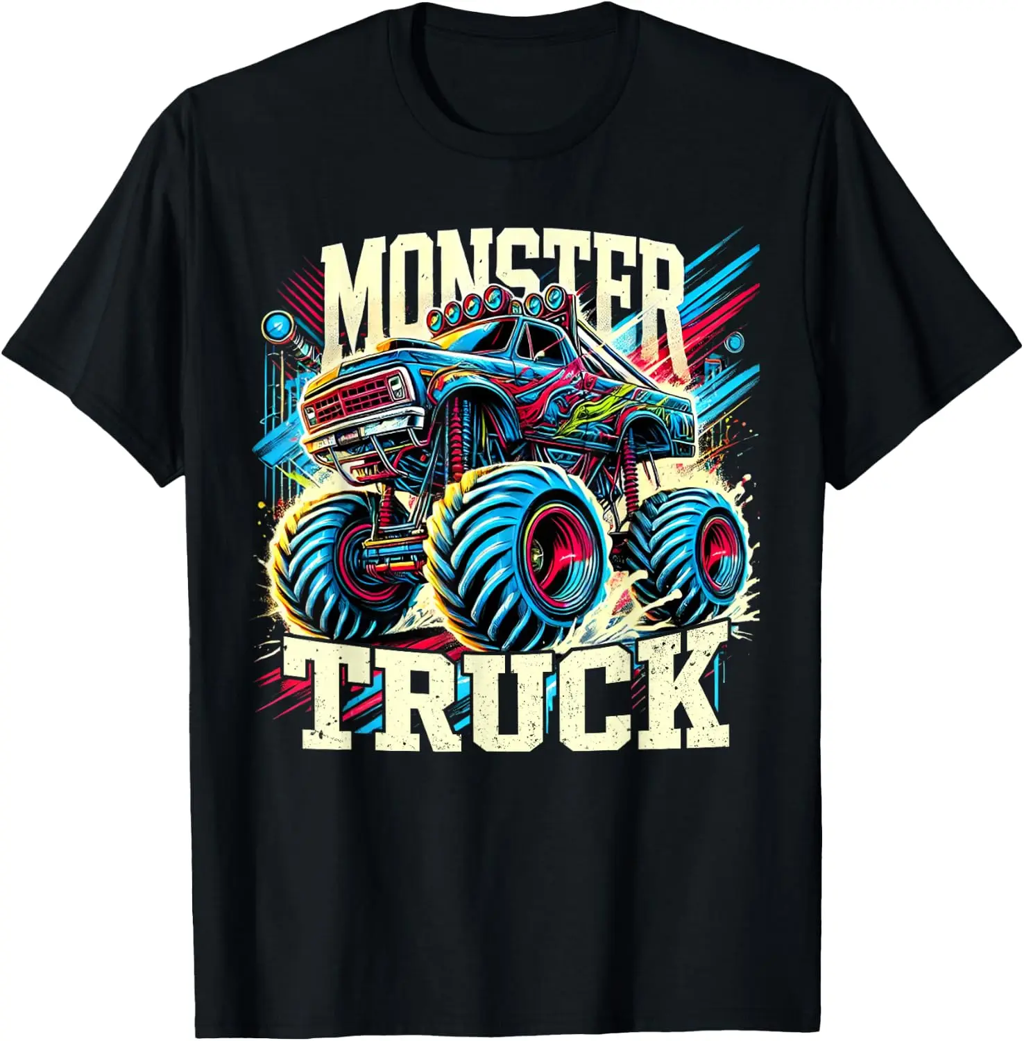 Monster Truck Retro Colorful Trucks Lover Toddler Teen Adult T-Shirt 100% Cotton Trendy Y2K Short-Sleeve Tee-Soft, Quick-Drying,