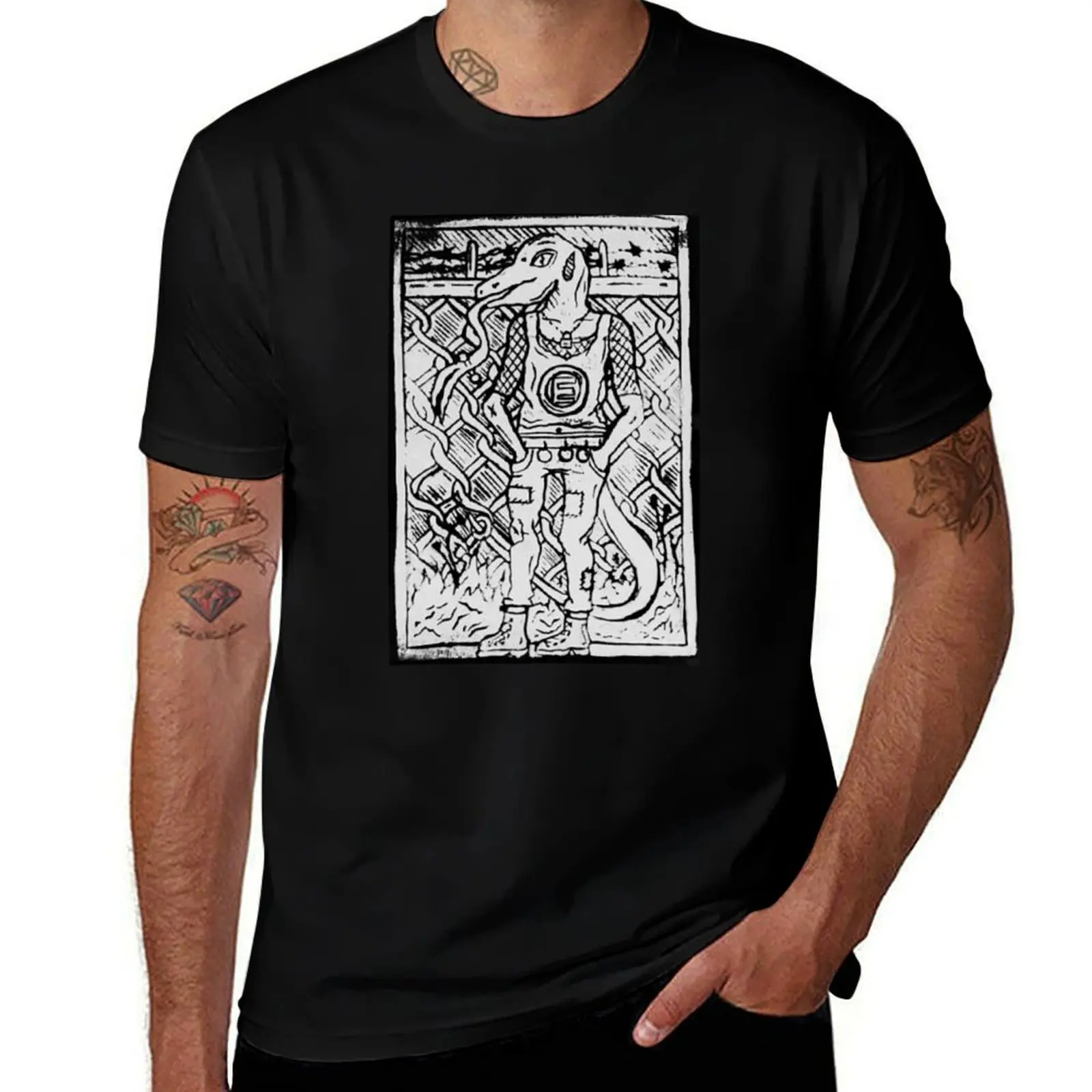 Equality Lizard Linocut Print T-Shirt Creative Graphic Tee Shirt T-Shirt