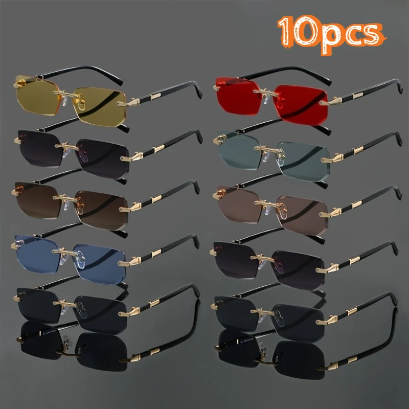

10Pcs Oversized Retro Butterfly Rimless Glasses, Unisex Multi-color, Durable Fashion Eyewear