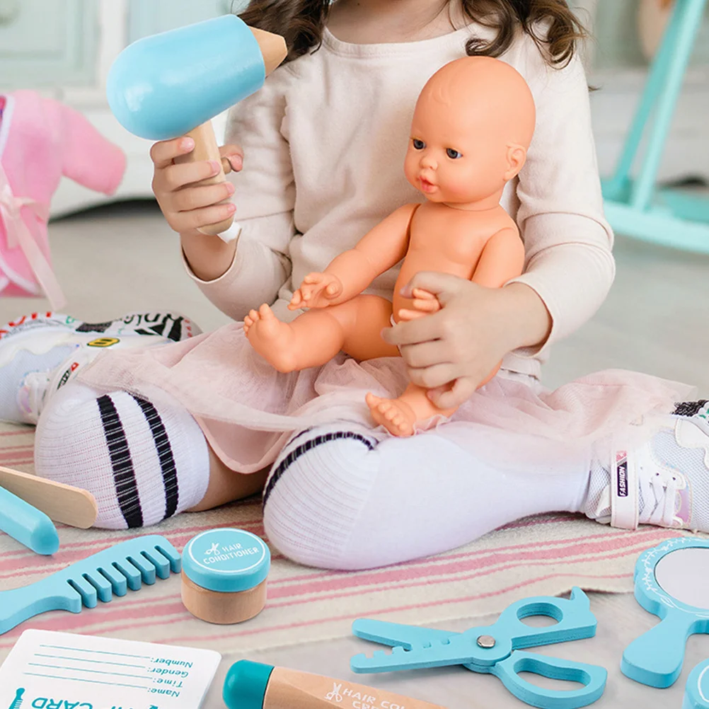 Ensemble de jeu de salon de coiffure pour enfants, jouets de simulation, kit de barbier et de styliste, coupe en bois pour tout-petits, spanPuzzle, beauté