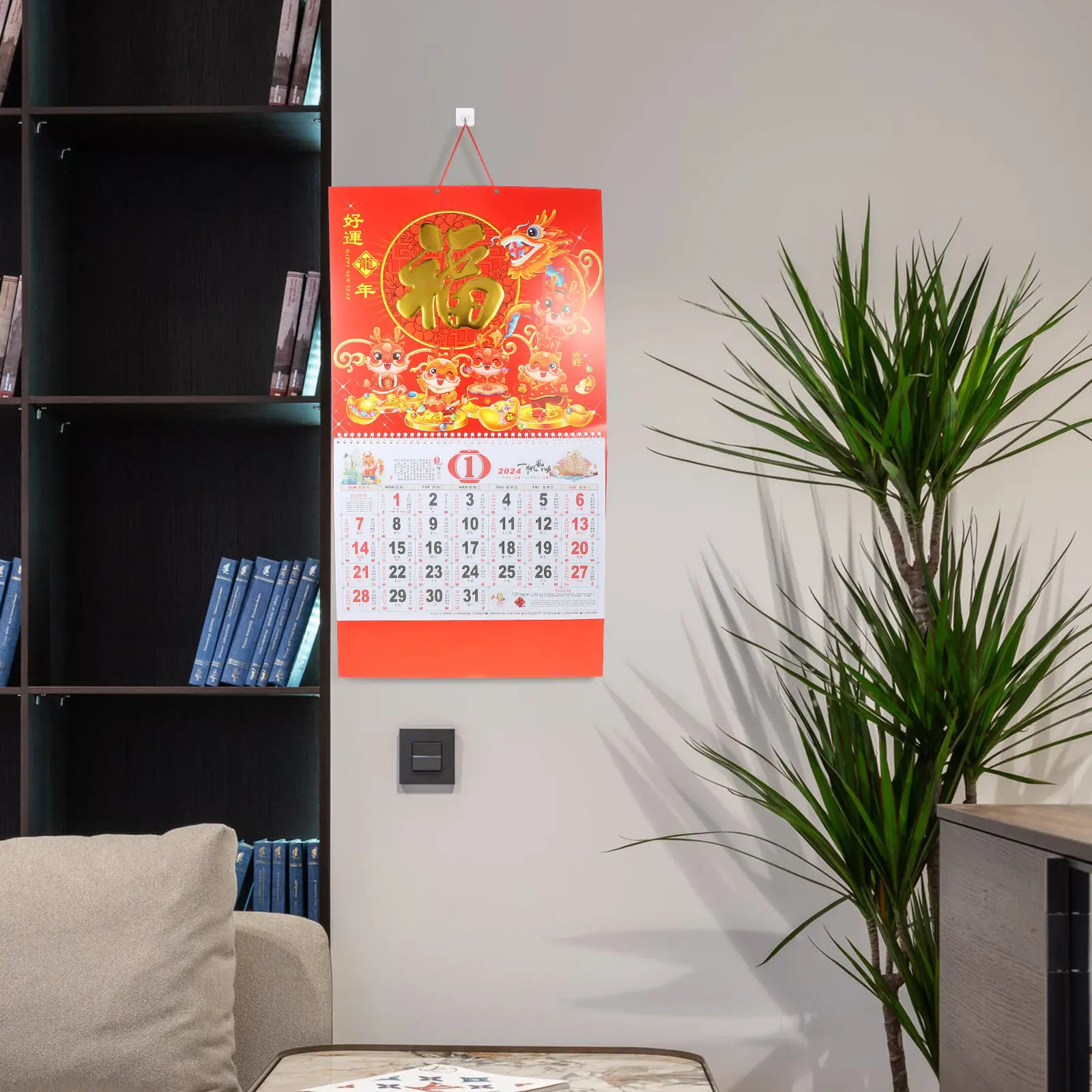 

Wall Hanging 2024 Calendar Chinese Lunar Year Dragon Theme Traditional Festival Tracker Classic Design Home Decor Item