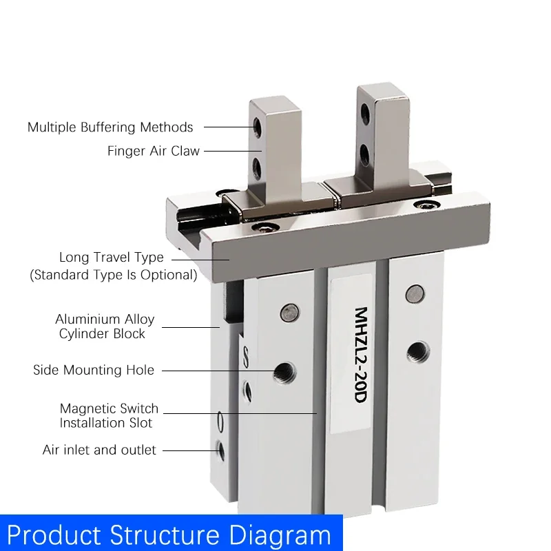 MHZ2 MHZL2 Pneumatic 2 Finger Air Gripper Cylinder MHZ2-10D MHZ2-16D 6D 20D 25D 32D 40D S C Aluminium Clamps Finger Cylinders