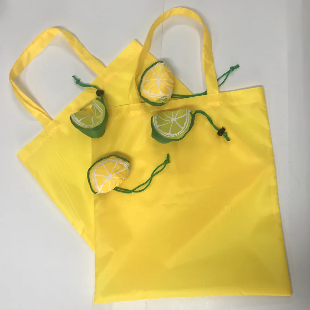 

Стильная складная сумка-шоппер из полиэстера в форме лимона с шнурком. Экологичная прочная прочная сумка для хранения для рекламы.