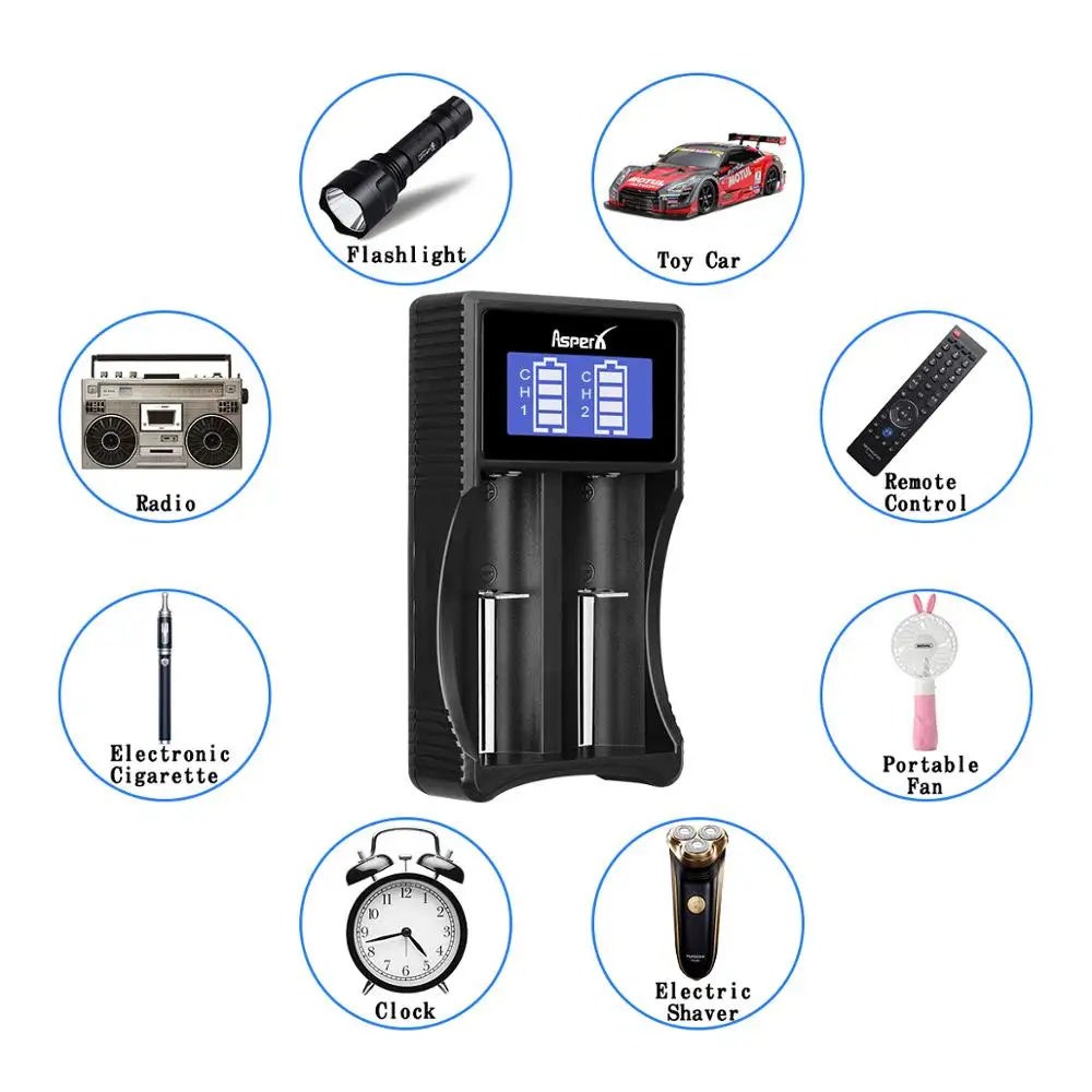 Cargador USB Dual para batería de iones de litio, Cargador Universal inteligente LCD, 18500, 18350, 17670, 17500, 26650, 22650, 18650