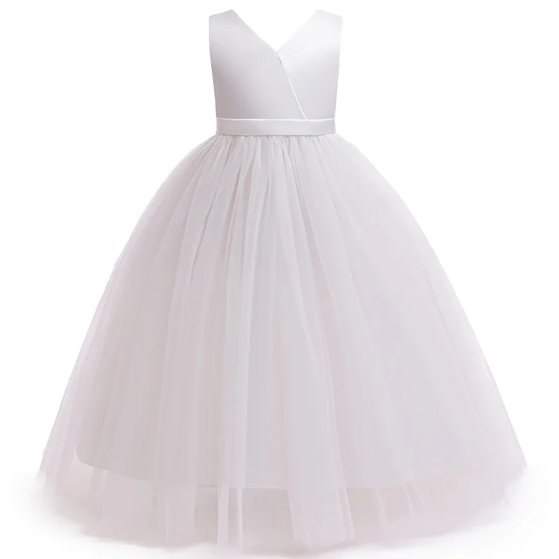 

Baby Girls White Tulle Sleeveless Princess Bridesmaid Dress With Bow knot For Birthday Carnival Wedding Evening Party 3-10Y