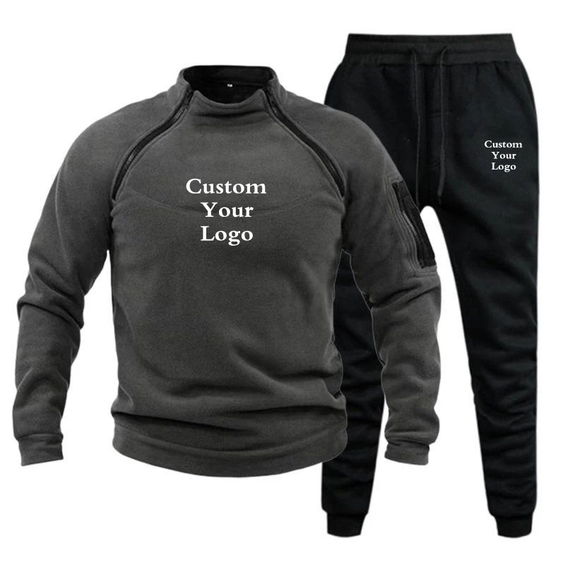 Custom Logo Round Neck Sweatshirt Sports Set Casual Suit Sportswear Autumn Pullover Tracksuits Solid Color Two-Piece Set