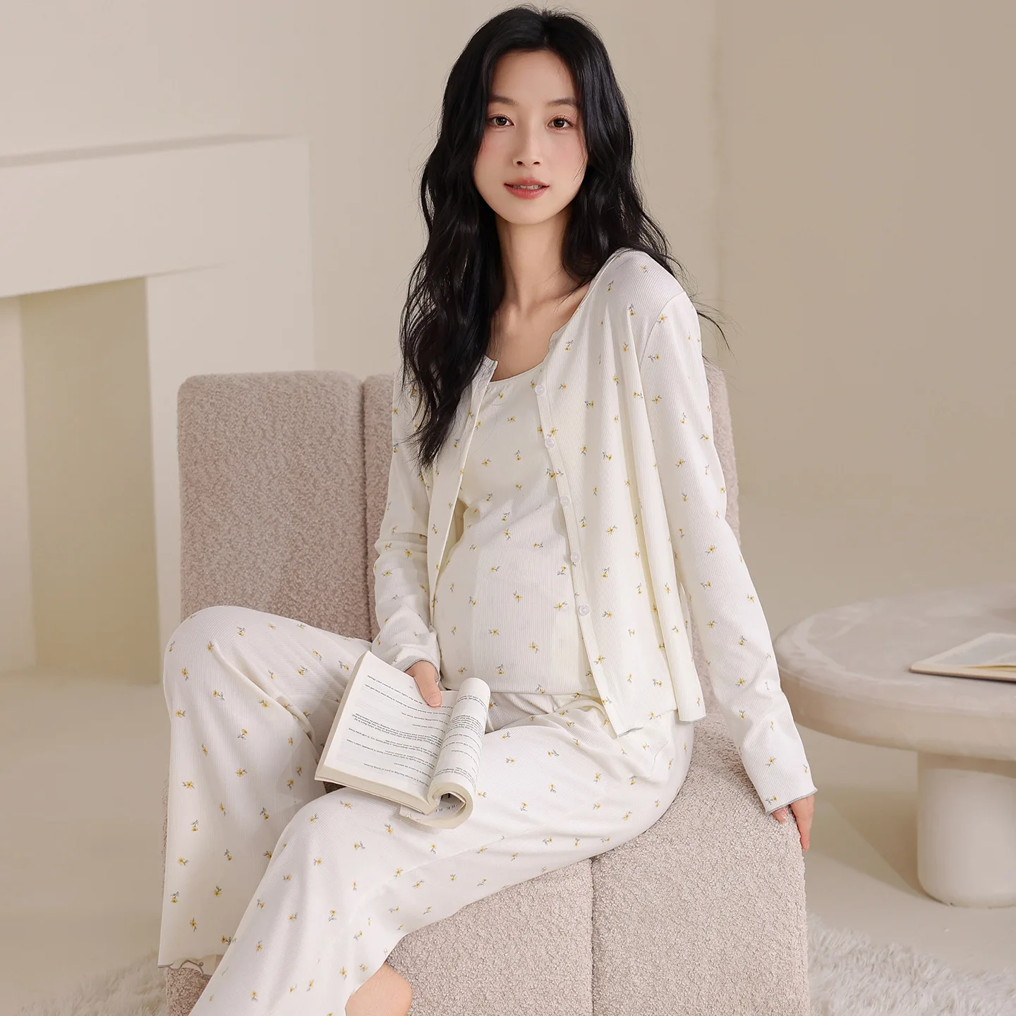 3pcs Cotton Maternity Nightwear Sleepwear for Pregnant Women Postpartum Breastfeeding Pyjamas Comfortable Nightgown for Nursing