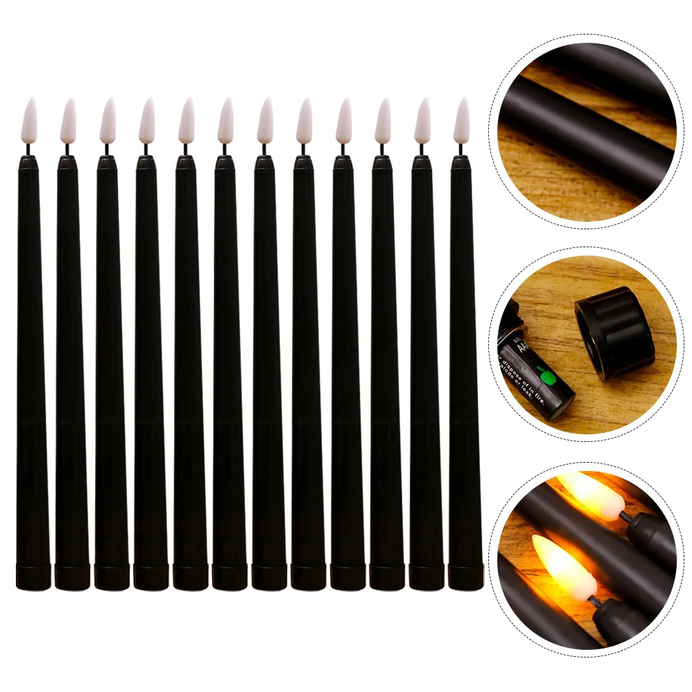 

12Pcs LED Taper Candles Flameless Lights Operated Christmas Decorations for Table Kitchen Bookshelf Entryway
