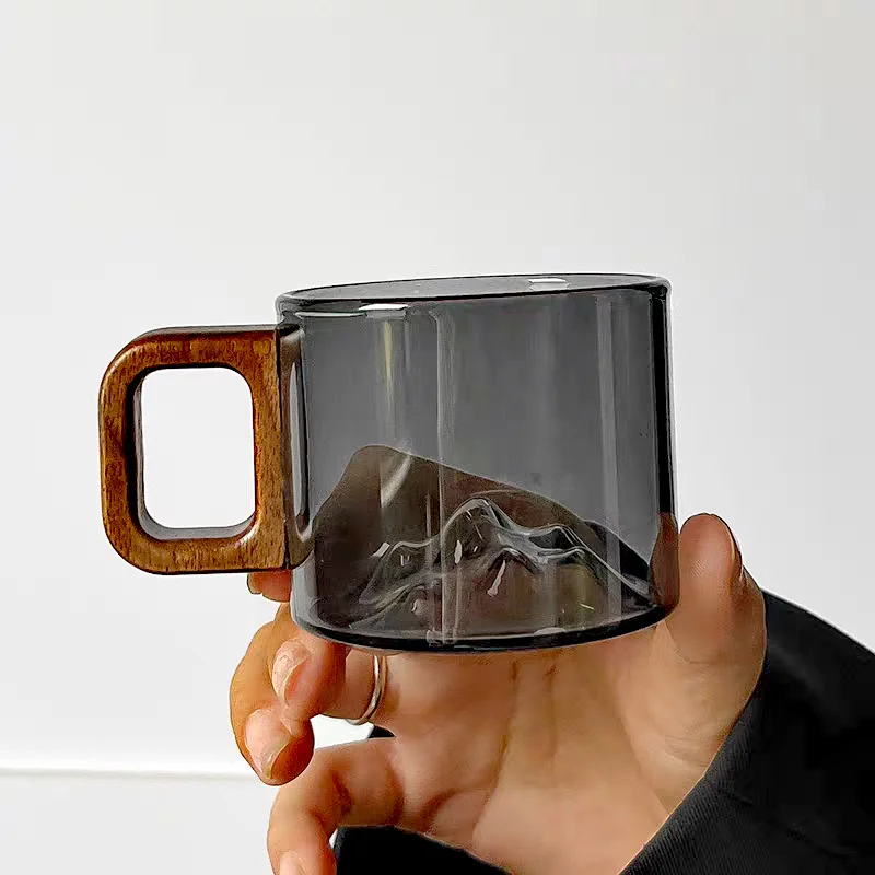 Small capacity 110ml Walnut Wooden Handle Glass Coffee Mug Freshly Ground Coffee Cup Home Tea Milk Breakfast Cups Drinkware view 2