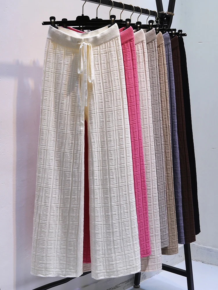 

Autumn Winter New Unique Chic Pants Women's Fashion Casual Design Sense High Waist Narrow Pink Mao Mao Thicken Straight Trousers