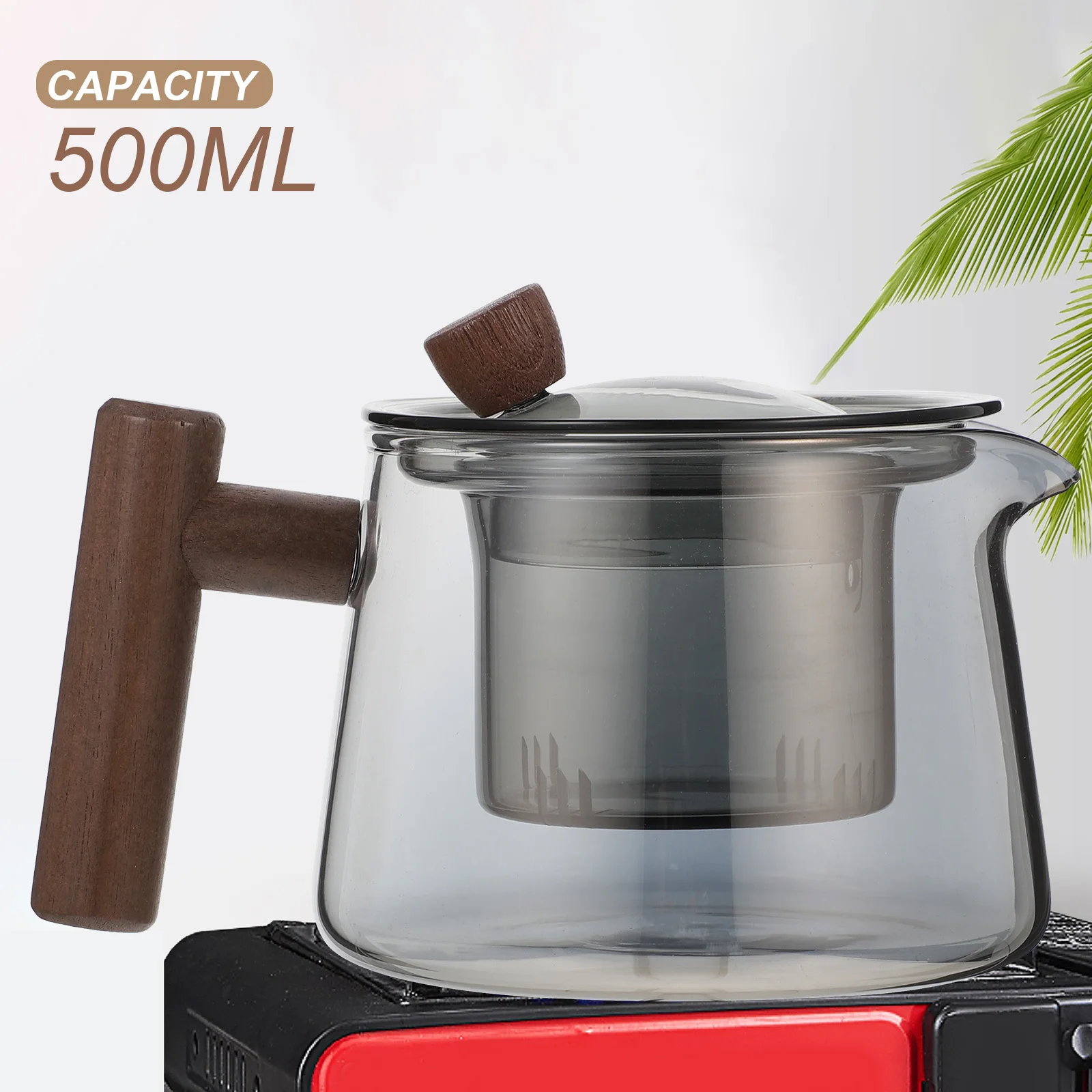 

500Ml Small Glass Teapot Transparent Design for Loose Leaf Flowering Tea Easy to for Home Office Use Stovetop Kung