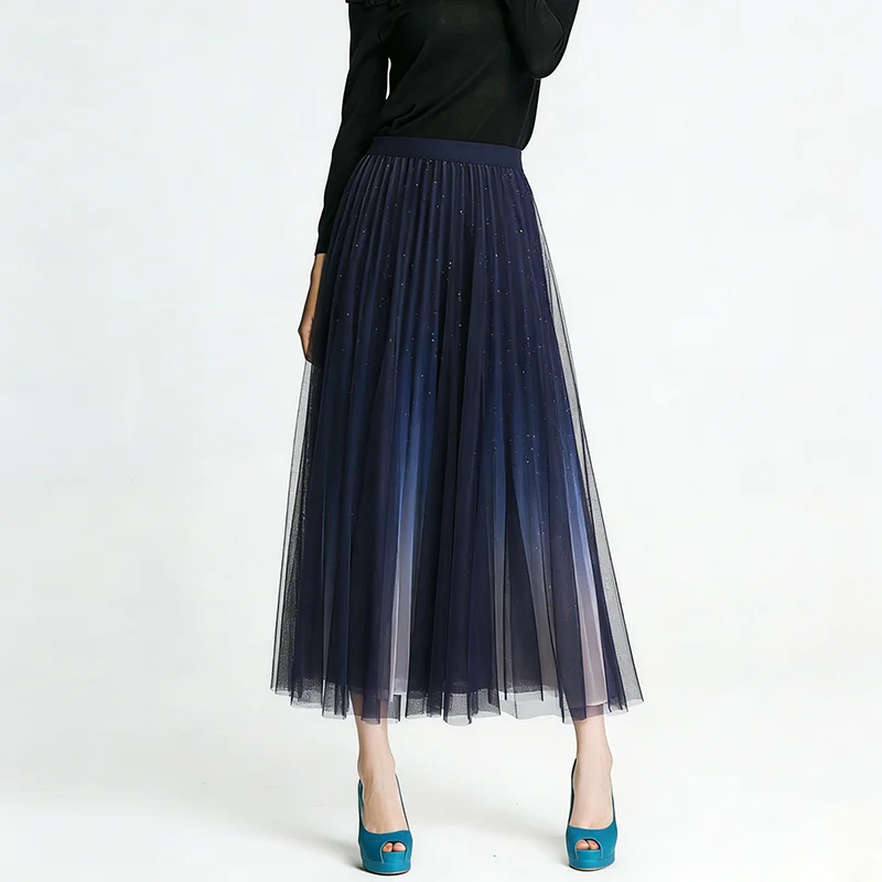 

Fashion Lady's New Starry Gradient Mesh Pleated A-line Skirt PY26024
