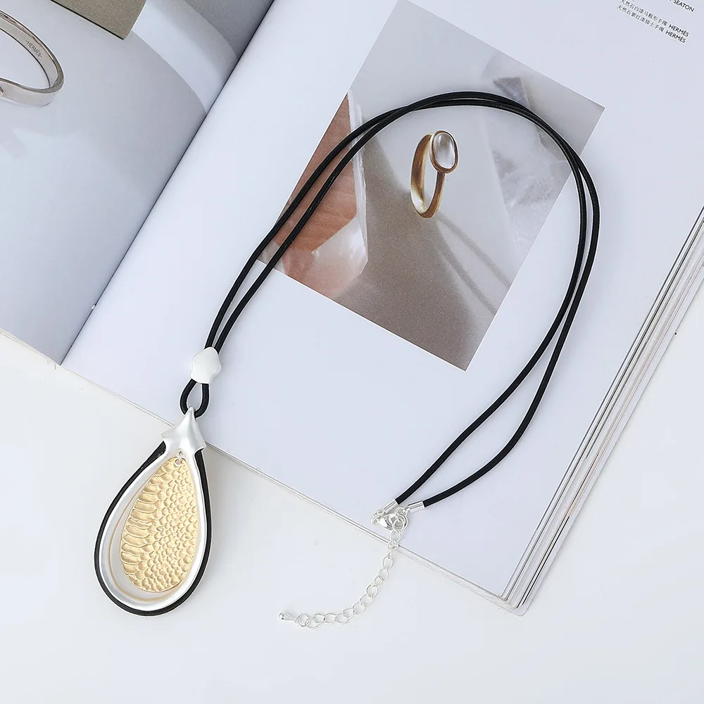 DIY accessories foreign trade popular women's long chain European and American metal water drop retro simple necklace women'