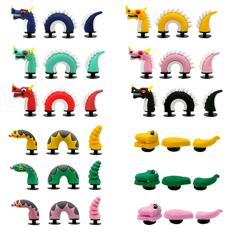 3PC/Set Spoof Cartoon China Dragon PVC Hole Shoe Charms Fit Croc Snake Decorations Buckle DIY Funny Shoe Accessories Unisex Gift image 5