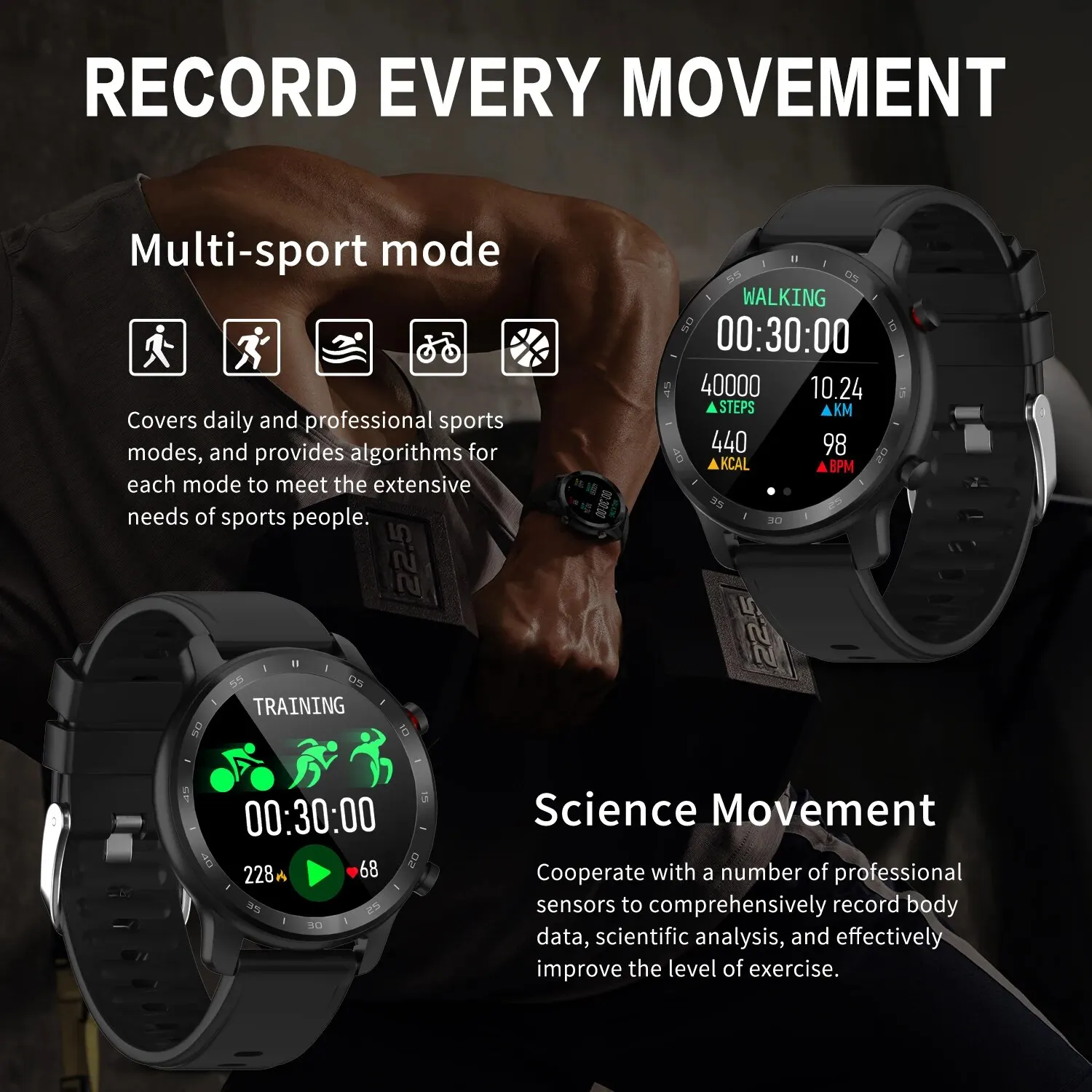 MISIRUN Fitness sport inteligentny zegarek dla mężczyzn liczba kroków monitorowanie zdrowia inteligentne zegarki powiadomienia IP67 wodoodporny Smartwatch