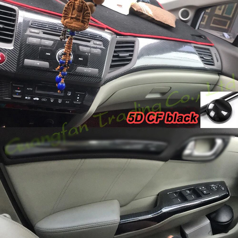 For Honda Civic 2012-2015 4 doors 3D 5D Carbon Fiber Car Interior Cover Console Color Sticker Decals Parts Accessories