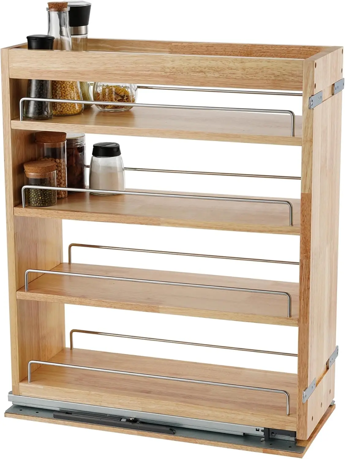 

Pull Out Spice Rack Organizer for Cabinet, (5" W x 21.9" D x 25.2" H) Multi-Use Wood Pull Out Cabinet Organizer