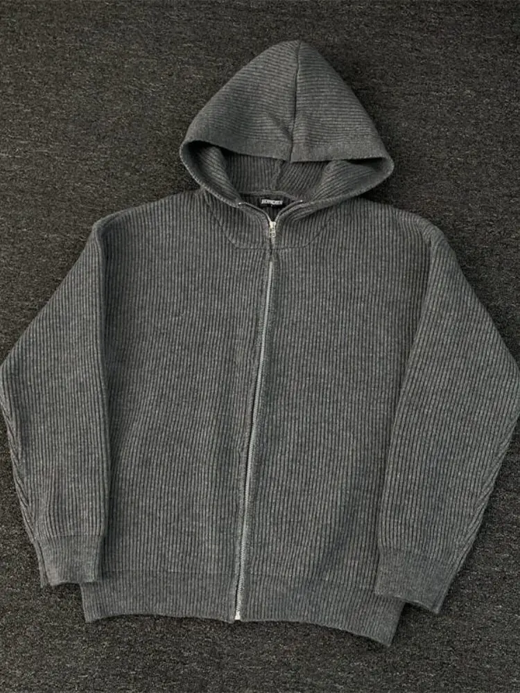 

American Sle Knitted Sweater Jaet for Men Spring Autumn Hooded Open Cardigan Soft Comfortable Long Sve Casual Wear